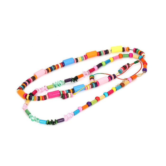 Hand Woven Double-layer Colored Wooden Bead Necklace