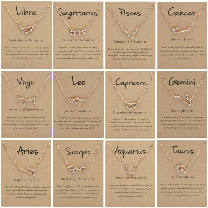 Twelve Constellations Diamond Inlaid Brown Card Clavicle Chain