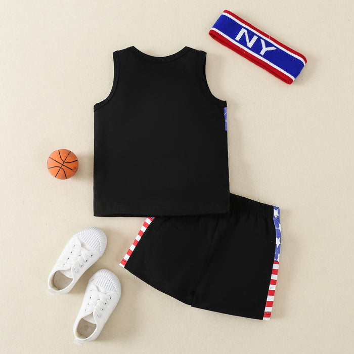 Striped vest Capri Pants hair band three piece set