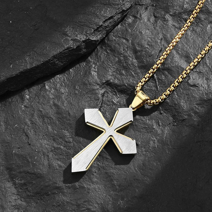 Simple Double-layer Stainless Steel Cross Necklace