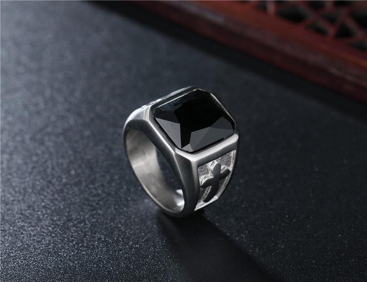 Personality Punk Cross Men's Titanium Steel Gem Ring Foreign Trade Jewelry