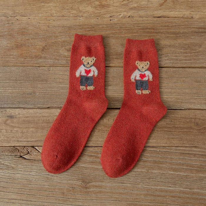 Cartoon Bear Socks Women Autumn Winter Thick Warm Socks