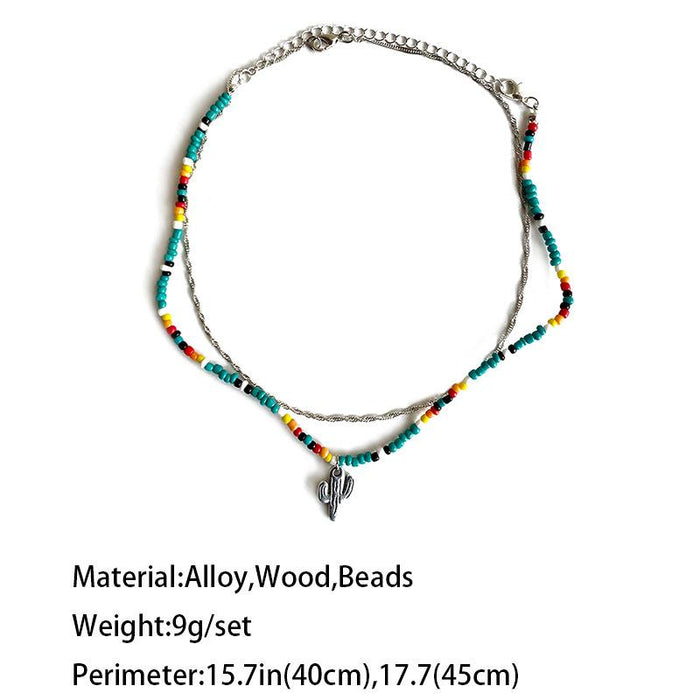 Western Style Rice Bead Double-layer Cactus Necklace