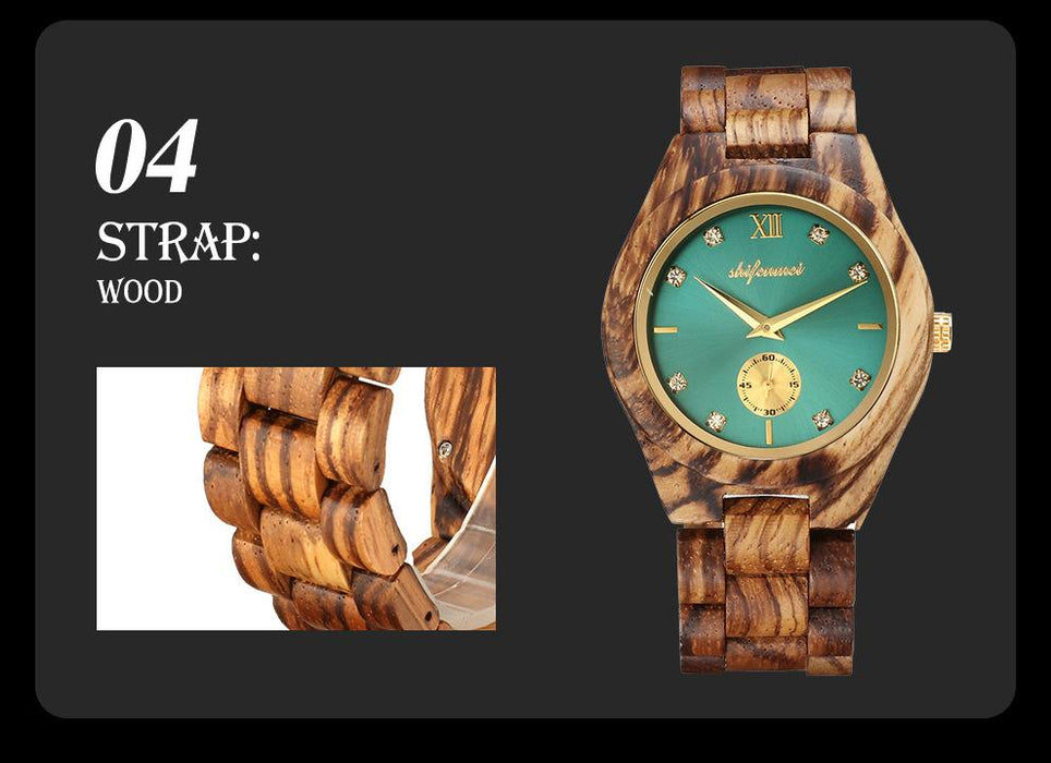 New Multifunctional Advanced Green Wood Quartz Watch