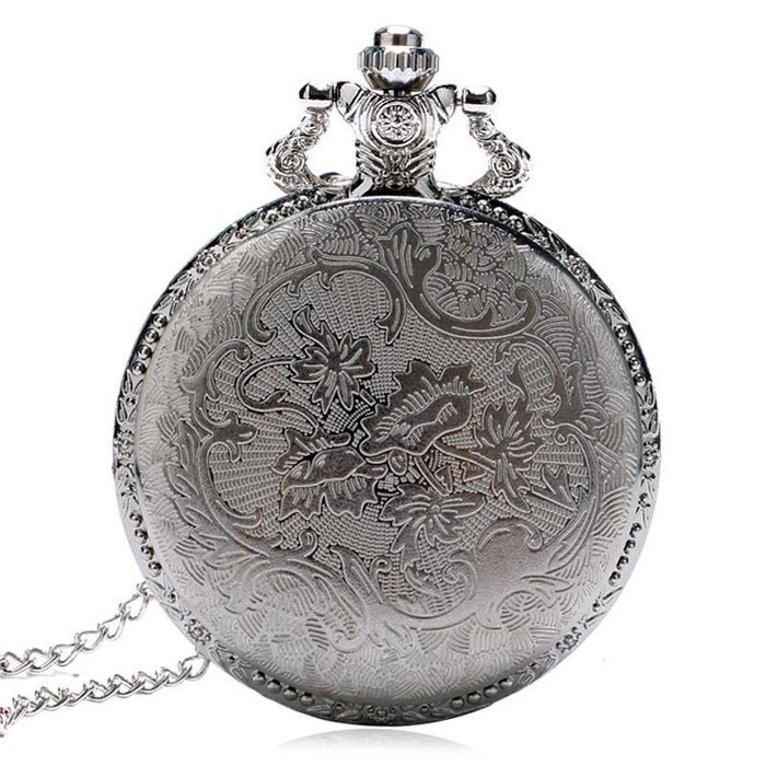 Gold Train Carved Steampunk Quartz Pocket Watch
