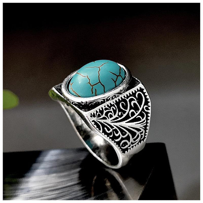 Vintage Turquoise Ring Personality Vine Carved Ring