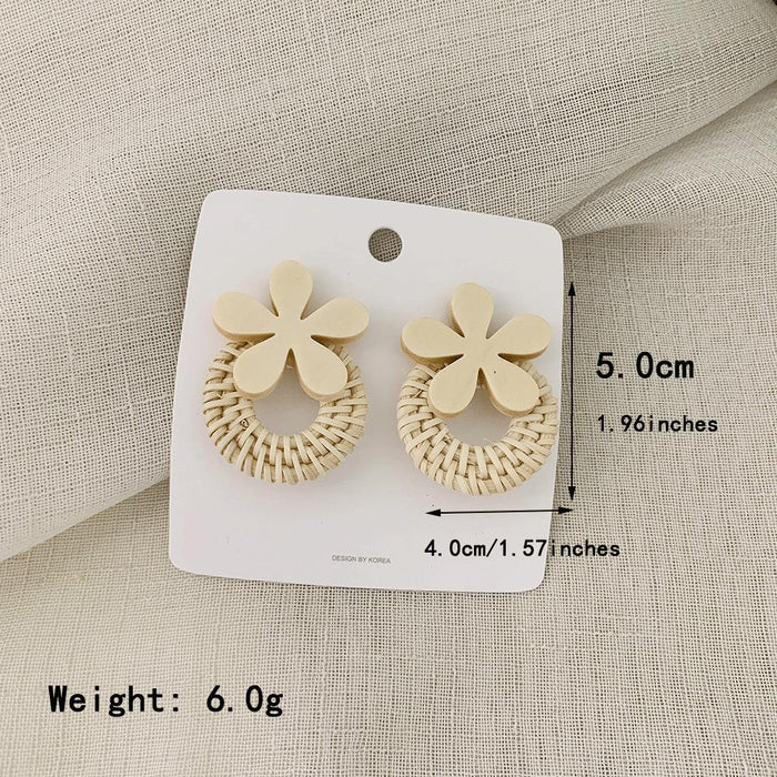 Wooden Flowers Exaggerated Temperament Rattan Long Earrings Jewelry