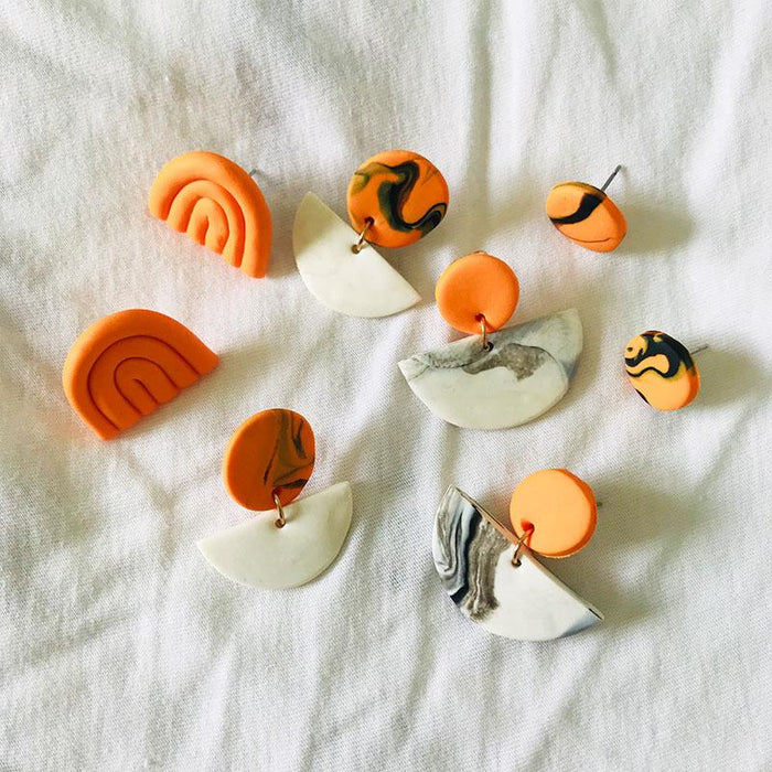 Handmade Pumpkin Clay Soft Pottery Fashion Simple Earrings
