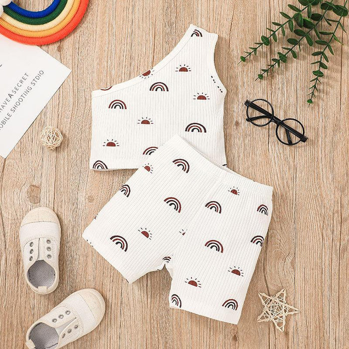 Off Shoulder Little Girl Fashion Shorts Two Piece Set