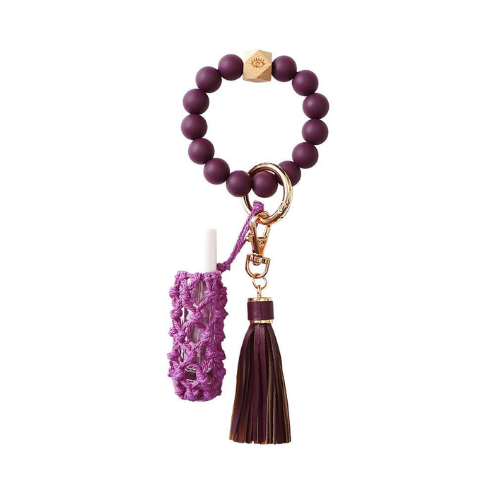 New Tassel Wood Bead Bracelet Silicone Bracelet Key Chain