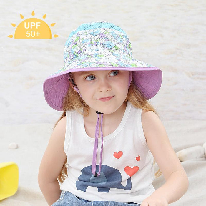 Purple Floral Children's Outdoor UV Proof Baby Fisherman Hat