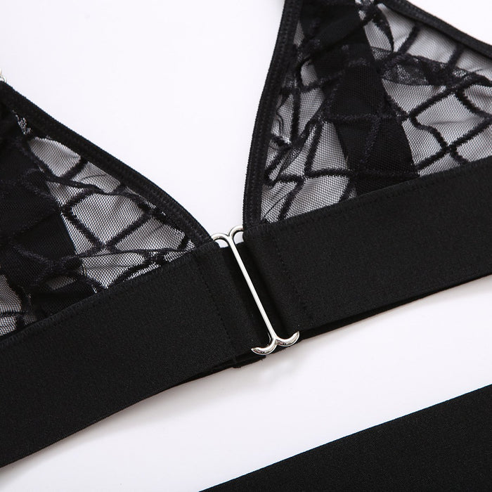 Sexy Women Lingerie Fashion Plaid Mesh Underwear Set