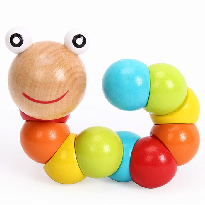 New Wooden Elastic Color Worm Caterpillar Toy Twisted Wood