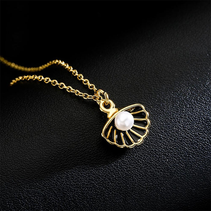 Oil Drop Shell Shape Pendant Gold Women's Necklace