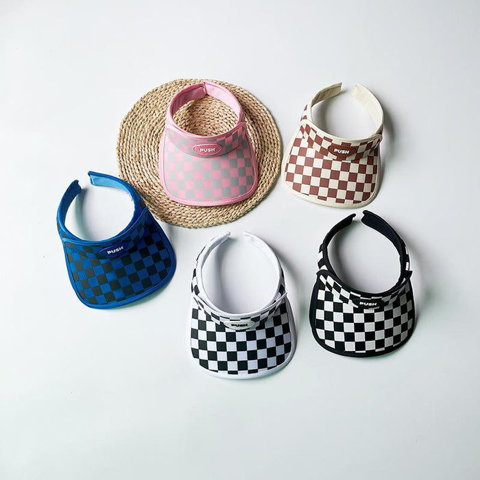 Summer Checkerboard Plaid Children's Wide-brimmed Sun Hat