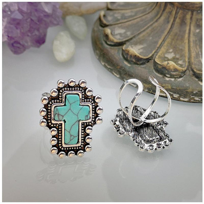 Vintage Exaggerated Cross Turquoise Ring
