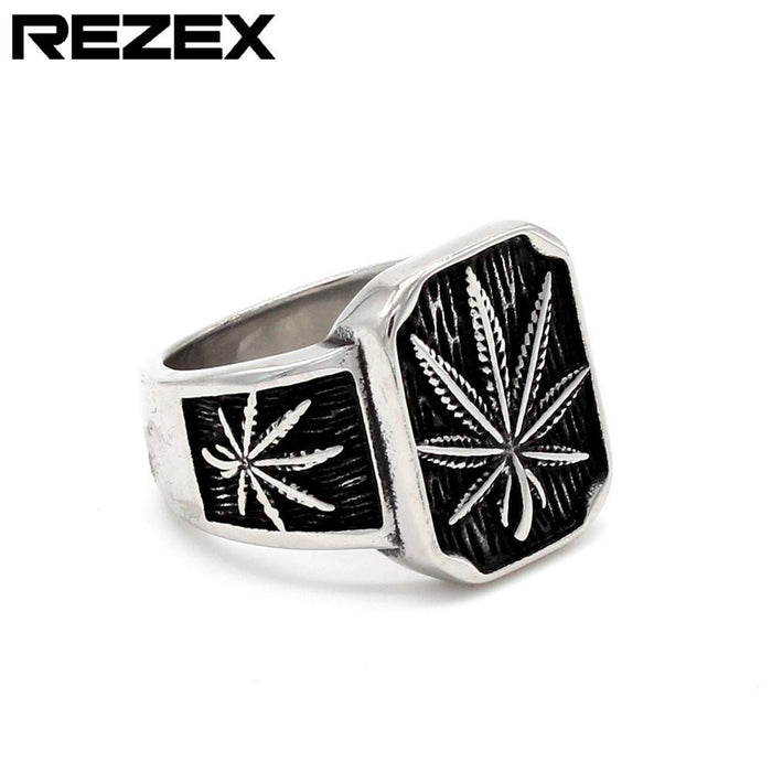 Cross Border Personality Retro Hemp Leaf Men's Titanium Steel Ring