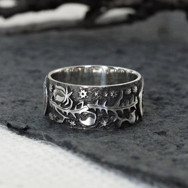 Creative Flower Sun Moon Couple Ring