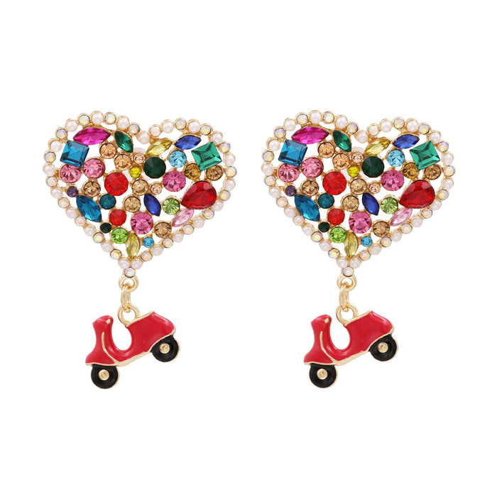 Fashionable and versatile personalized heart-shaped Earrings accessories Inlaid Rhinestone