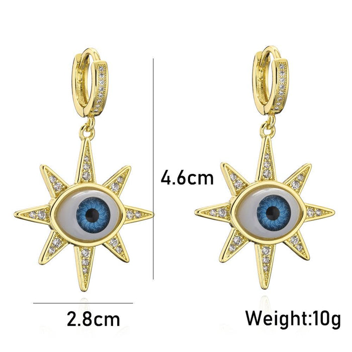 New Gold Color Zircon 3D Eye Personality Earrings