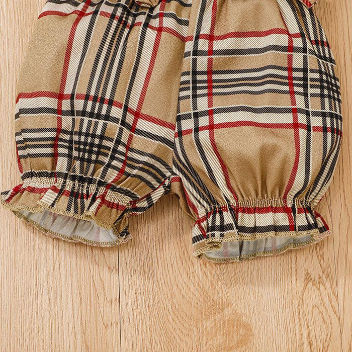 Baby Summer Plaid Headband Jumpsuit Set