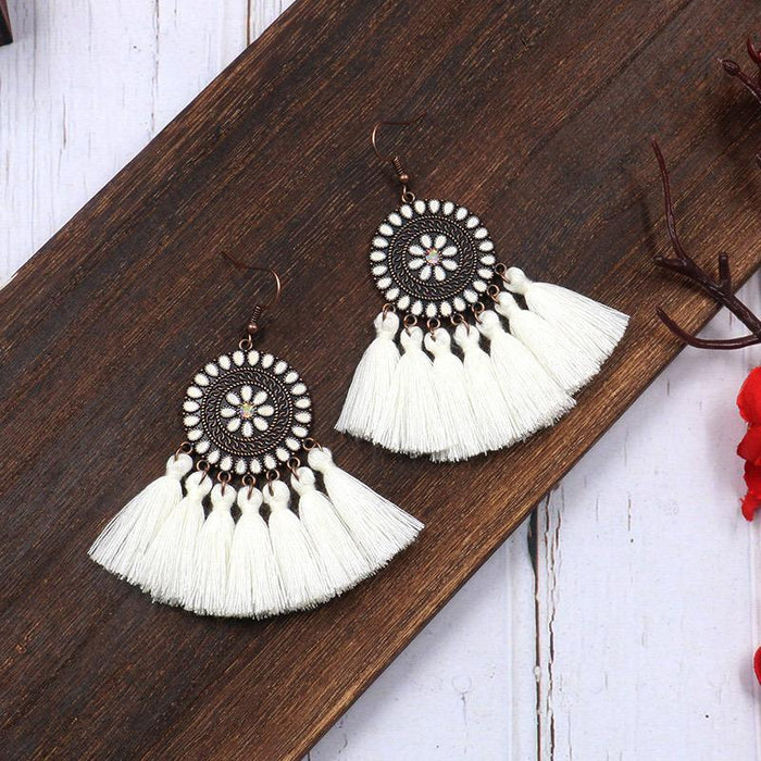 Women's Fashion Round Boho Vintage Tassel Earrings