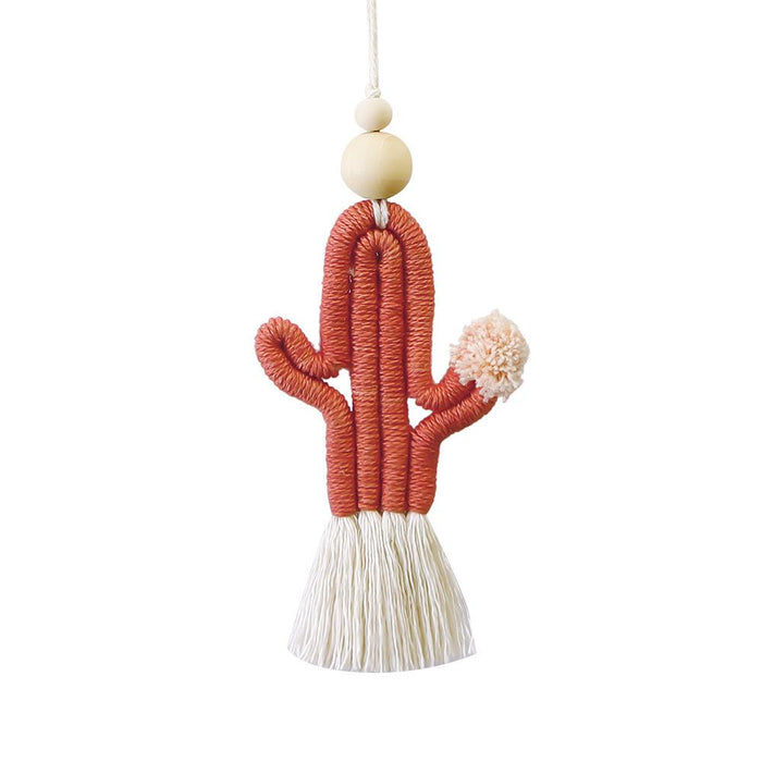 Hand Woven Cactus Pendant Cotton Rope Wood Bead Tassel Pendant