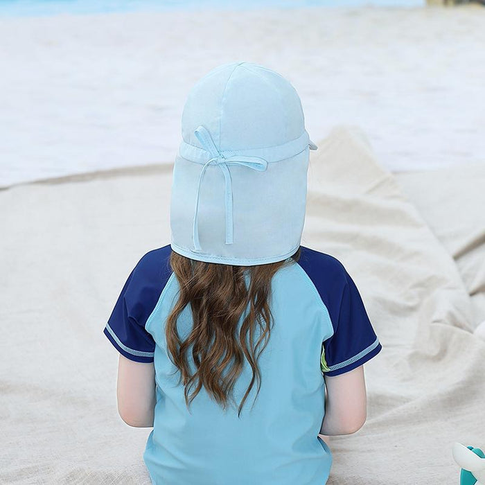 Thin Light Blue Ruffled Outdoor Sunscreen Children's Shawl Hat