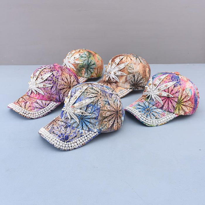 Summer Women's Maple Leaf Lace Handmade Beads Baseball Cap