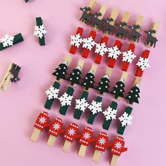20Pcs/Lot Christmas Tree Elk Goves Wood Clips