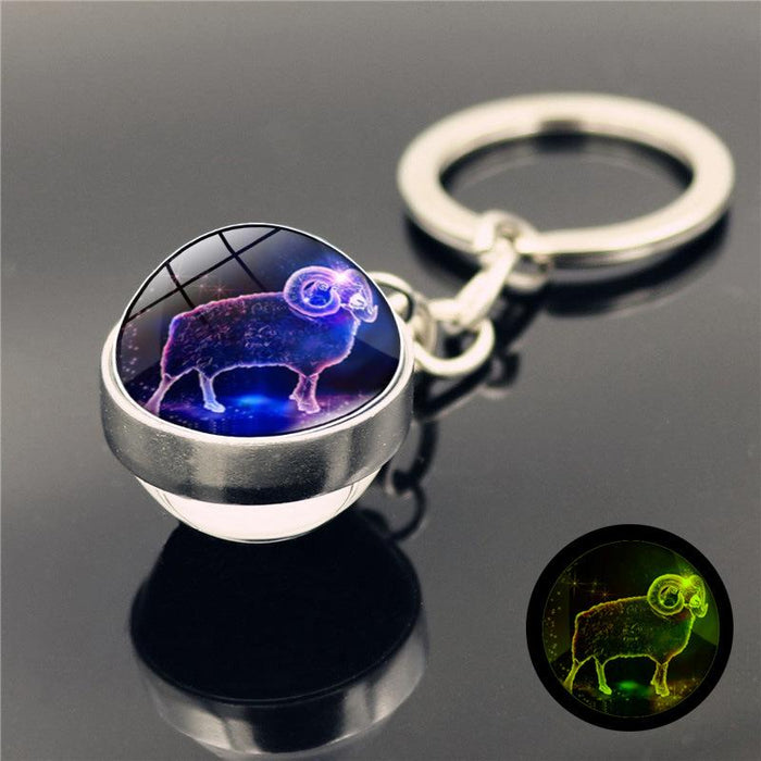 Luminous Twelve Constellations Key Chain Pendant Double-sided Glass Ball Pendant