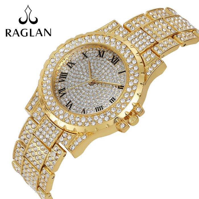 Fashion Casual Full Rhinestone Retro Roman Steel Band Ladies Quartz Watch