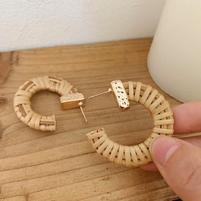 Bohemian Semicircle C-shaped Handmade Rattan Earrings