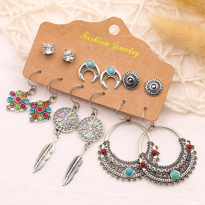 Pop Leaf Wings Geometric Fringe Set of 6 Earrings