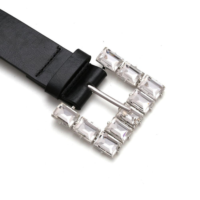 Hollow square alloy glass diamond imitation leather belt waist