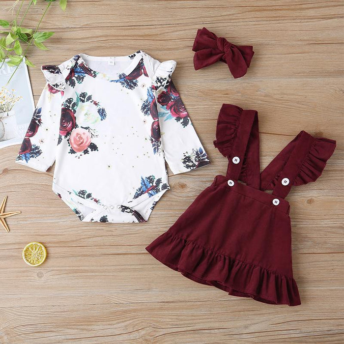 Baby Girl Skirt Set printed fashion suspender skirt two piece set