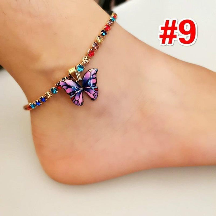 Rhinestone Butterfly Pendant Anklet for Women