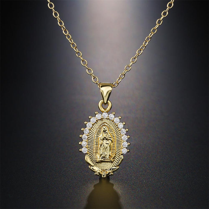 Zircon Virgin Mary Pendant Necklace Religious Gift