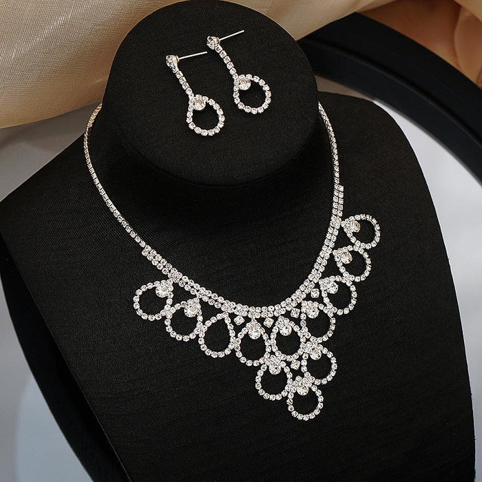 New Women's Fashion Rhinestone Necklace Earring Set