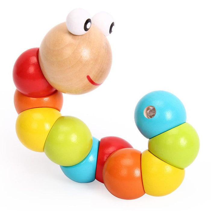 New Wooden Elastic Color Worm Caterpillar Toy Twisted Wood