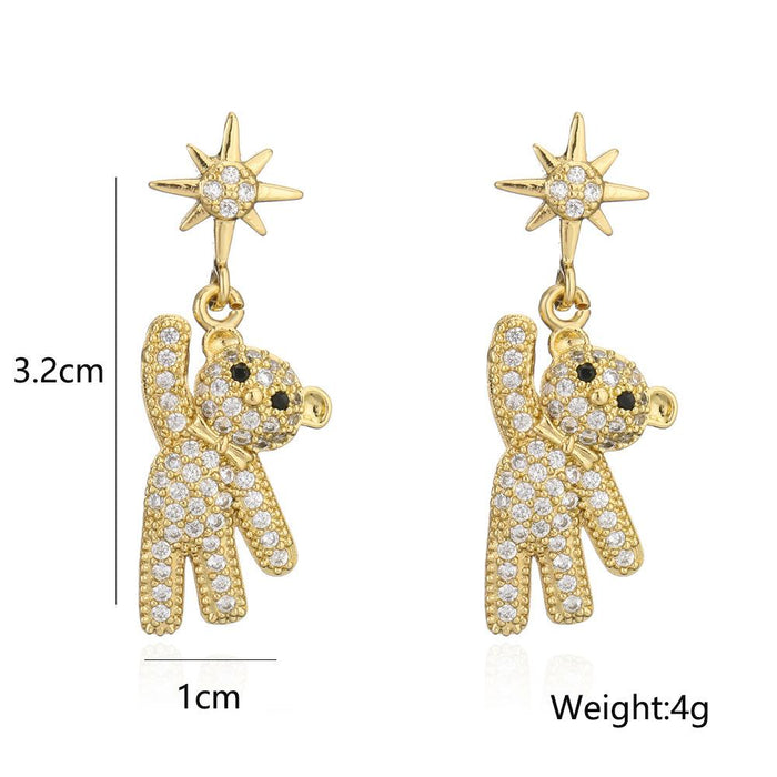 New Gold Color Zircon Animal Collection Bear Earrings