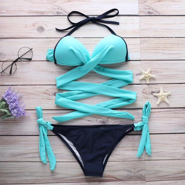 Candy Colored Chest Cross Bra Hard Wrapped Bikini