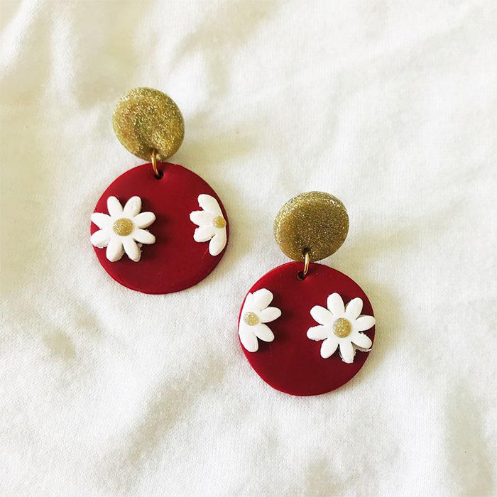 Green Handmade DIY Soft Clay Geometric Flower Earrings