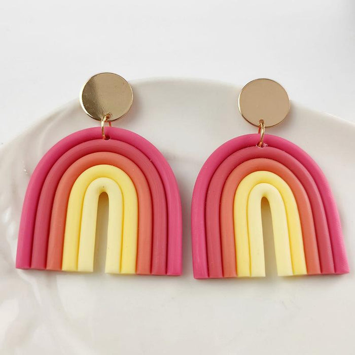 Rainbow soft pottery Earrings geometric U-shaped clay Earrings temperament Fashion Earrings