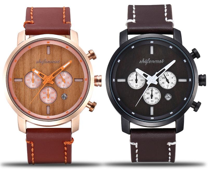 New Multifunctional Timing Fashion Sports Quartz Wood Watch Men
