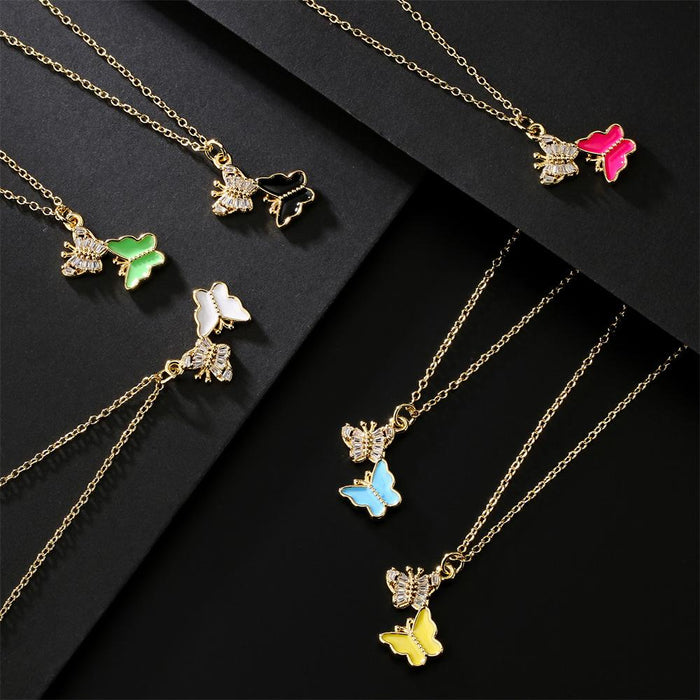 Fashion Personality Two Butterfly Pendant Zircon Gold Color Necklace