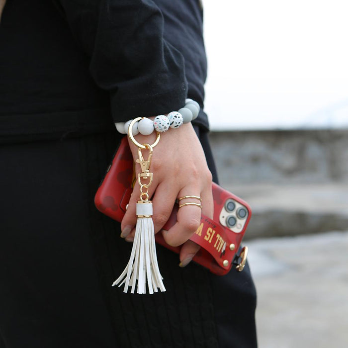 New Fringe Silicone Bead Bracelet Keychain