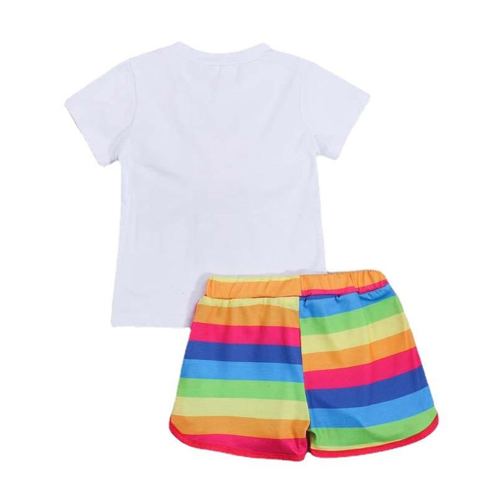 Ice cream short sleeve T-shirt rainbow shorts two piece set
