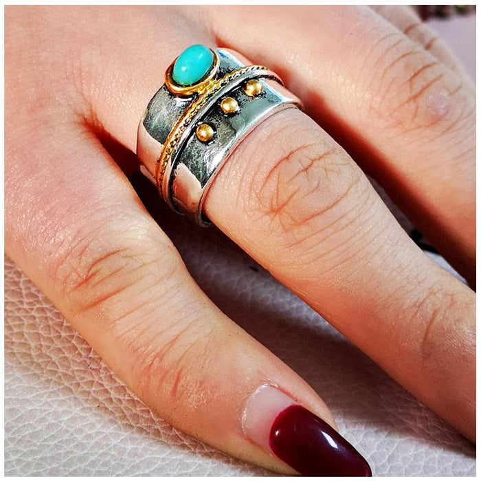 Vintage Simple Turquoise Two-color Ring