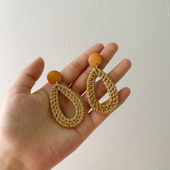 Wooden Handmade Rattan Geometric Earrings Female